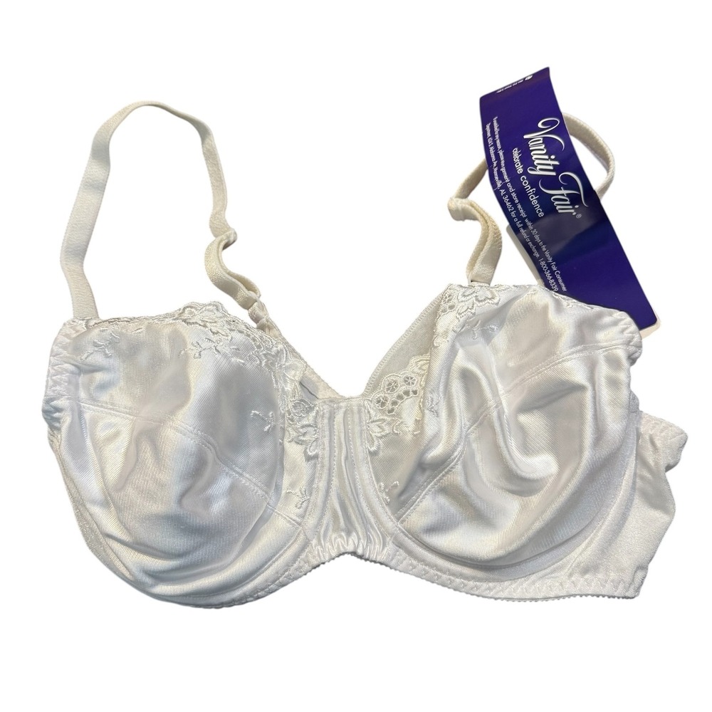 Vanity Fair Bra Womens 36C White Satin Lace Underwire Full Coverage 75-233 NWT